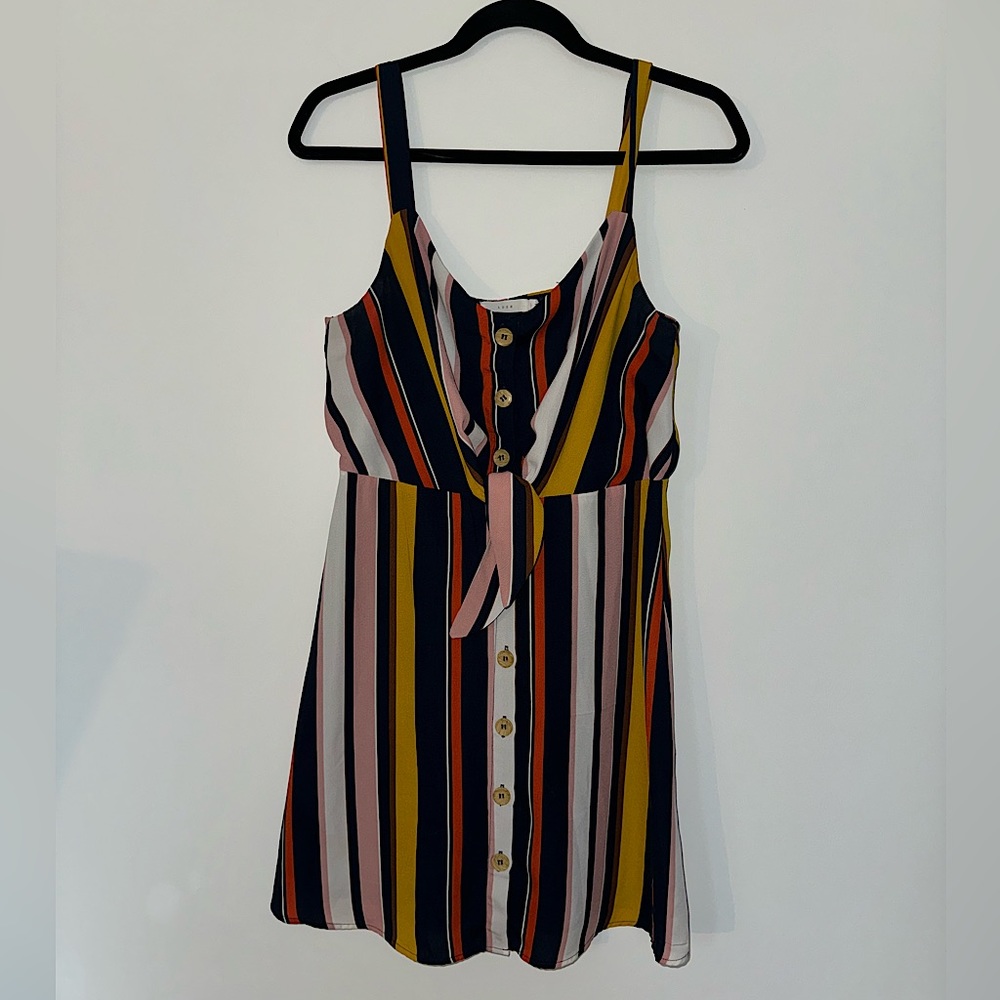 Lush Striped Cocktail Dress with Tie Front